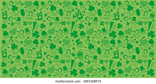 St. Patrick's day background in green colors. Seamless Pattern background with three - leaved shamrocks. St. Patrick's day holiday symbol. Irish symbols of the holiday.17 march. illustration.