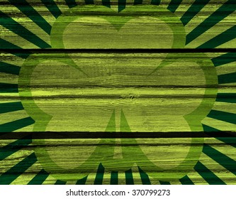 St. Patrick's Day Greeting Card Template. Shamrock On Wooden Board Background