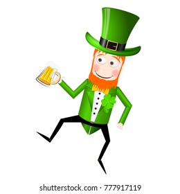 St. Patrick's Day illustration - Leprechaun holding beer