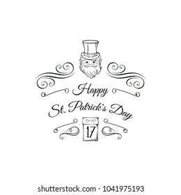 St. Patrick's Day Label. Leprechaun Silhouette 17 Calendar Design Elements Badge.  Illustration