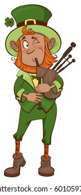 St. Patricks Day. Man Musician And Bagpipes. Isolated On White Cartoon Illustration