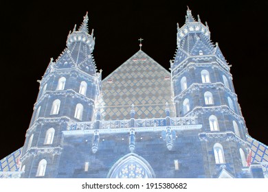 St. Stephen's Cathedral In Vienna. The Old Building In The Gothic Style Is A Masterpiece Of Austrian Culture And The Main Attraction Of The Capital. Negative Effect.