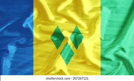 St Vincent & The Grenadines Flag Closeup Of Ruffled 