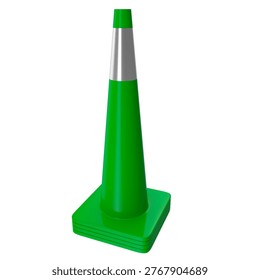 Stack of 36-inch bright green traffic cones with reflective silver collars isolated on white background