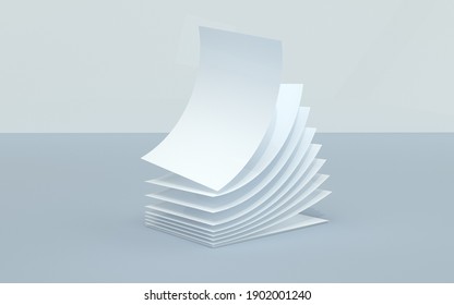 Stack Of A4 Brochure Mockup Design. 3d Illustration Of Office Paper