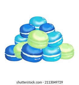 Stack Of Blue Macaron Hand Drawn Illustration Great For Cards, Banners, Headers, Party Posters Or Decorate Your Artwork.