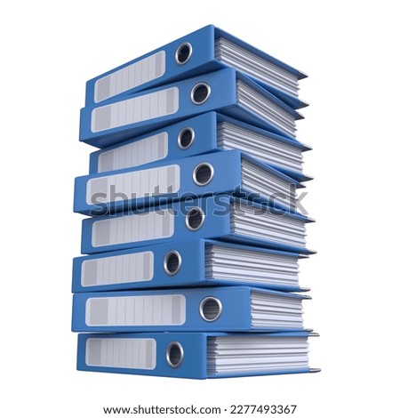 Stack of blue ring binders isolated on the white background
