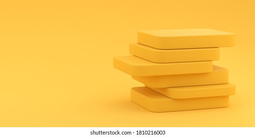 Stack of boards in yellow colors on a yellow background. 3d render illustration. Abstraction for advertising.