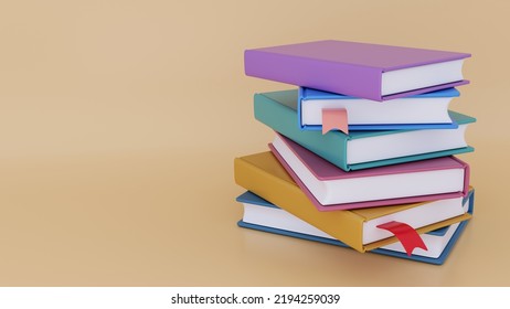 A Stack Of Books With Colored Covers, 3D Books For Back To School Banner, Library, Education, Book Fest  - 3D Rendering