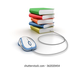 Stack of Books with Computer Mouse - Learning Concept - High Quality 3D Rendering
