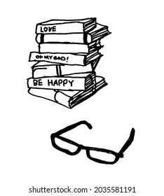 stack books and glasses happy