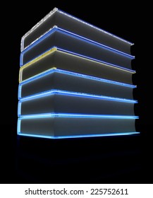 The stack of books on a black background