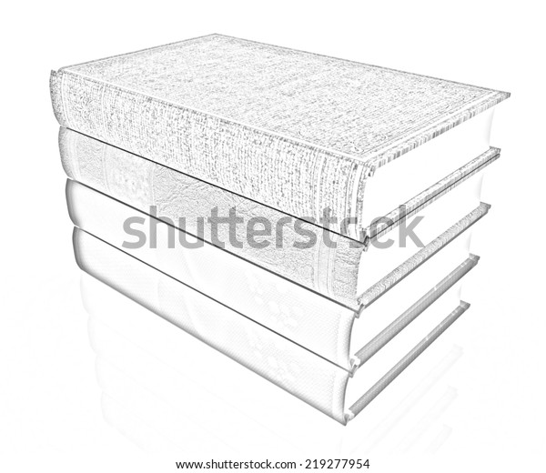 Stack Books On White Background Pencil Stock Illustration 219277954