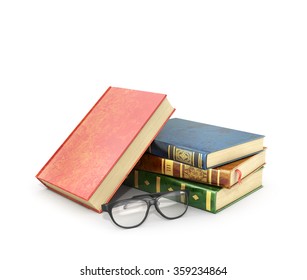Stack of books with a pair of eyeglasses.
