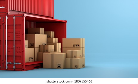 Stack Of Brown Box Packaging And Container, Import Export Shipping Business, 3d Rendering