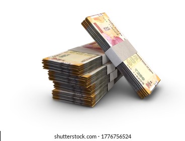 A stack of bundled Indian Rupee banknotes on an isolated background - 3D render