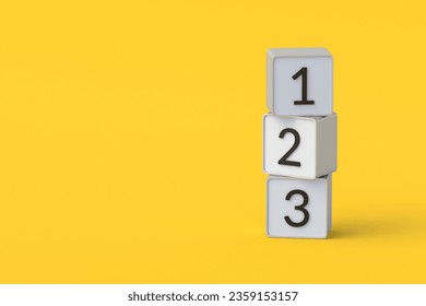 Stack of buttons with numbers 1 2 3. Execution priority. Task list. Step by step plan. Basic goals. Business schedule. Preschool education. Agenda concept. 3d render