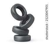 Stack of car tires without brand on a white background. 3d illustration