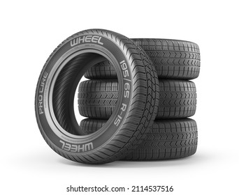 Stack of car tires without brand on a white background. 3d illustration - Powered by Shutterstock