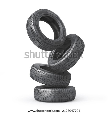 Stack of car tires without brand on a white background. 3d illustration