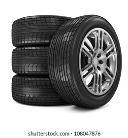 Stack Car Wheels Isolated On White Stock Illustration 108047876 ...