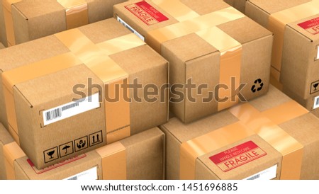 Stack of cardboard parcels lying on a heap - 3d illustration