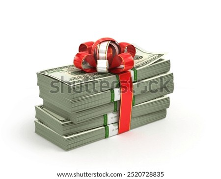 Stack of Cash With Red Bow Isolated on White Back Ground