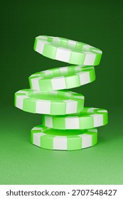 The stack of casino chips is twisting and potentially toppling over. 3D Illustration