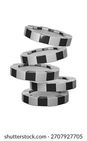 The stack of casino chips is twisting and potentially toppling over. 3D Illustration