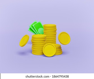 stack coins isolated  minimal money sign  3d rendering