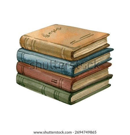 Stack of Colorful Books Isolated Hand Drawn Watercolor Painting Illustration Vintage Cottagecore style
