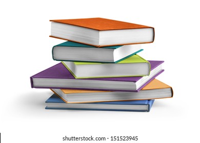 Stack Of Colorful Textbooks On White Background