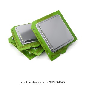 Stack of computer chips isolated on white background. 3d render