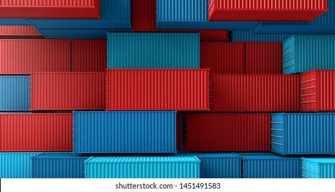 Stack of containers box, Cargo freight ship on top view, 3D rendering