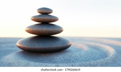 Stack of dark stones with sand waves - 3d illustration