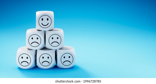 Stack of Dice with happy and sad face icons - 3D illustration - Shutterstock ID 1996728785