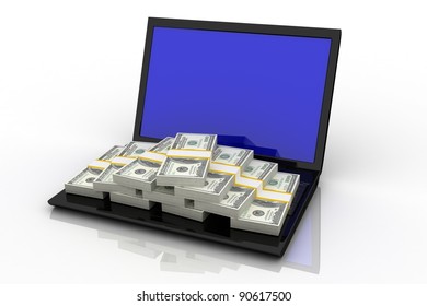 Stack of Dollar Bills. White background