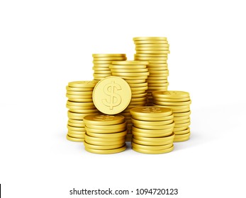 Stack Of Dollar Coins, 3d Rendering