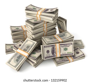 Stack of dollars. Conceptual illustration. Isolated on white background. 3d render
