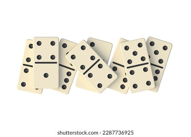 Pila de fichas de dominó aisladas en un fondo blanco. Vista superior. 3.ª representación