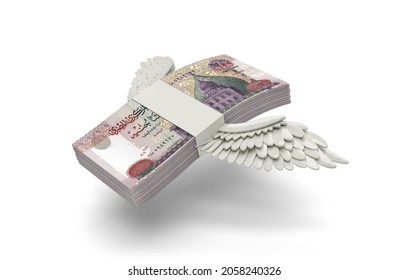 Stack of Egyptian Banknotes of 200 Bills with wings on white background