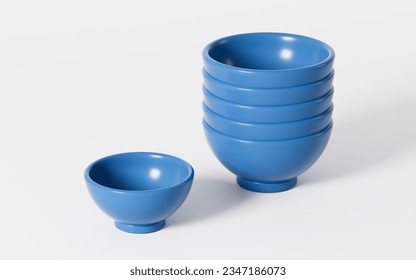 A stack of empty bowls in the white background, 3d rendering. Digital drawing.