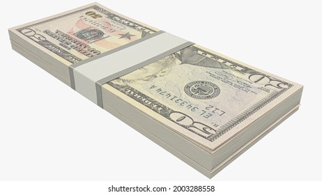 Stack of Fifty Dollar Bills 3D Render illustration on white background 