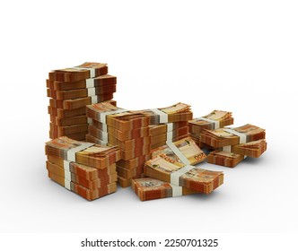 Stack of Gambian dalasi notes. 3d rendering of bundles of money isolated on white background