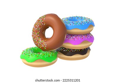 Stack of glazed donuts isolated on white background. 3d render
