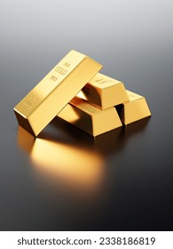 Stack of gold bars isolated on dark gray backdrop - 3D illustration