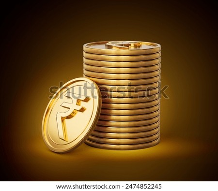 Stack Of Golden Shiny Indian Rupee Rounded Coins On Shiny Golden Glow Background 3d Illustration