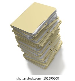 Stack Of Manila Office Folders Or Files On White Background