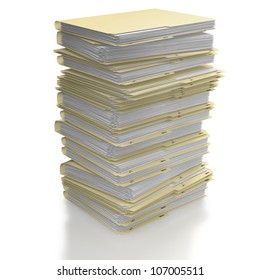 Stack Of Manila Office Folders Or Files On White Background