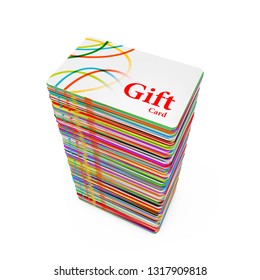 Stack Of Multicolour Plastic Gift Cards On A White Background. 3d Rendering 